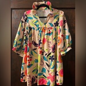 Women’s Floral Print Ruffle Collar Tunic Blouse | Size Large